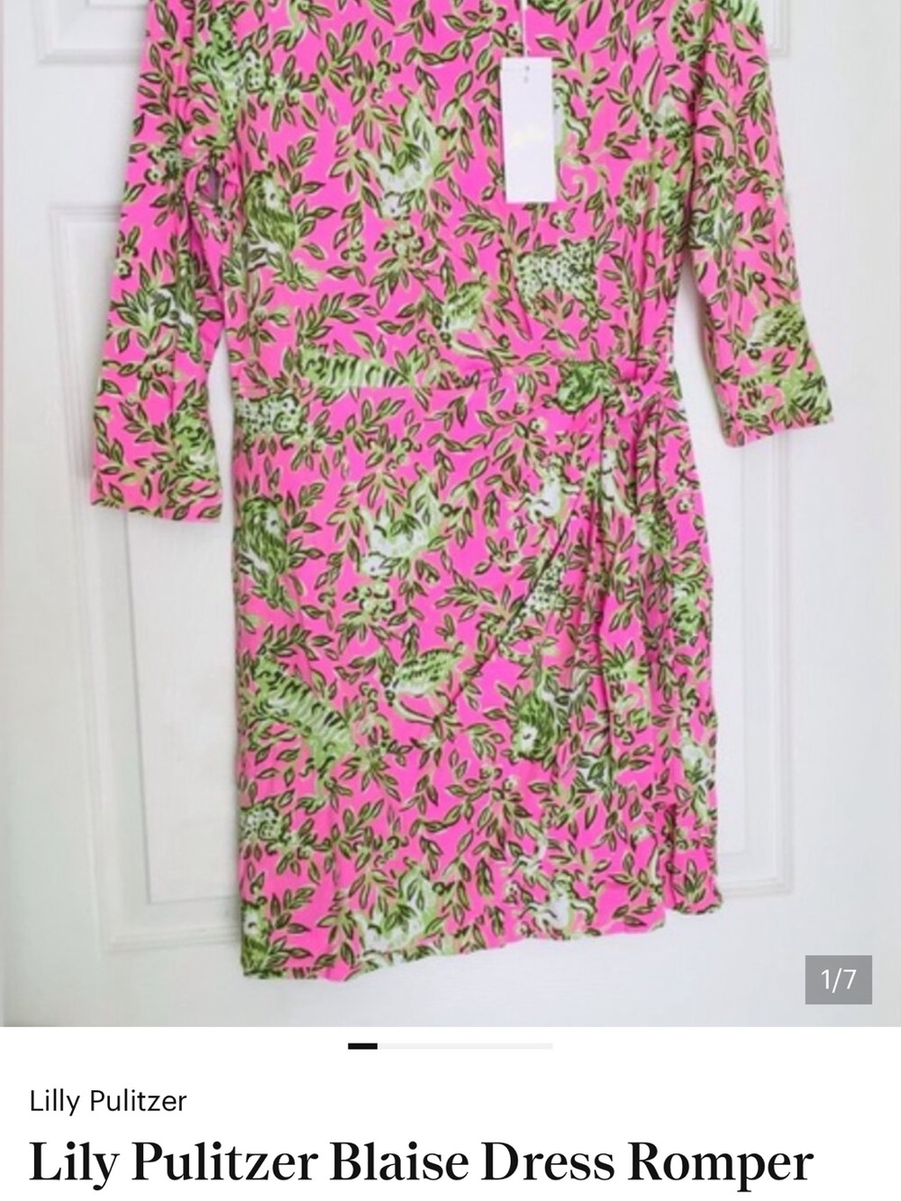 Lilly Pulitzer Hot Pink Floral Wrap Dress with Green Leaf Print